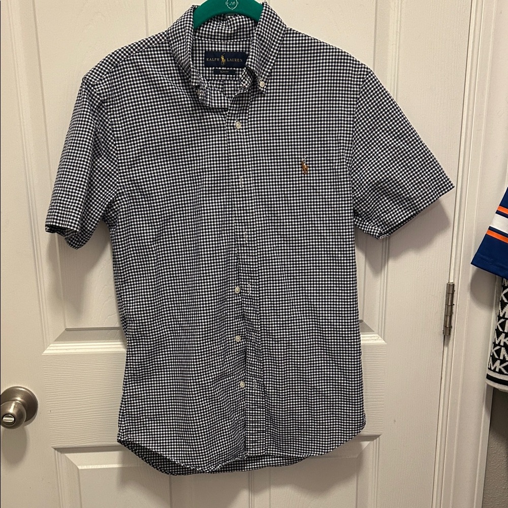 Ralph Lauren Men's Navy and White Gingham Shirt